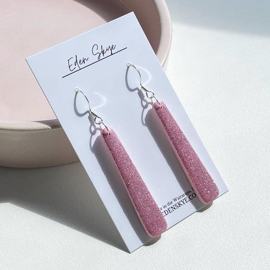 Geo Dangle Earrings - Pink Glitter With Resin
