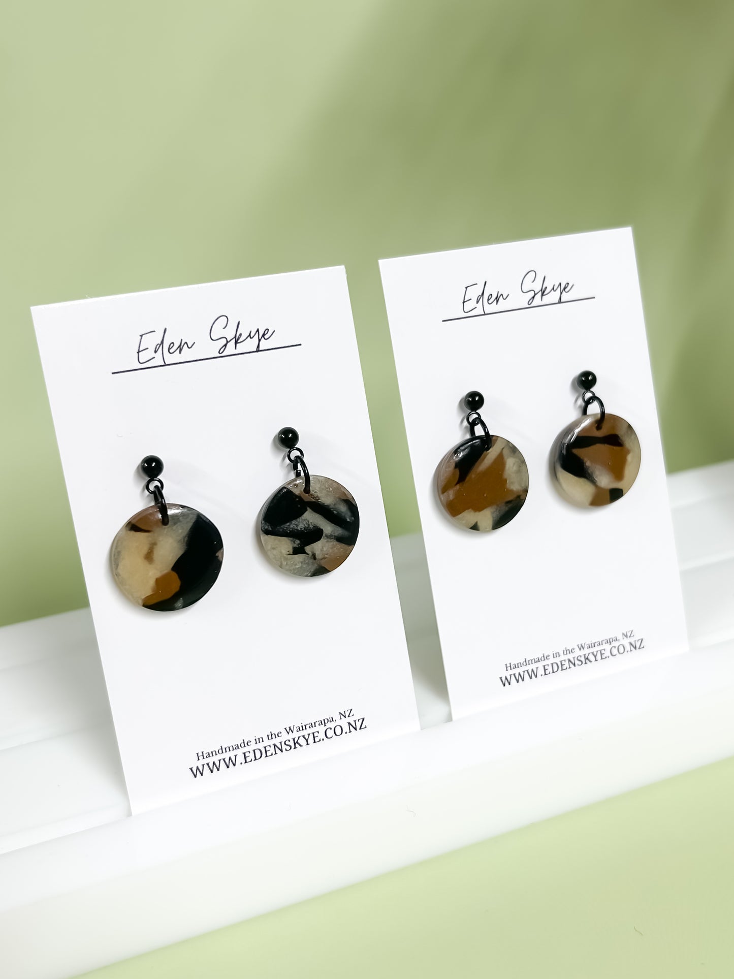 Midi Dangle Earrings - Tortoiseshell Look With Resin Coating - Black Hardware