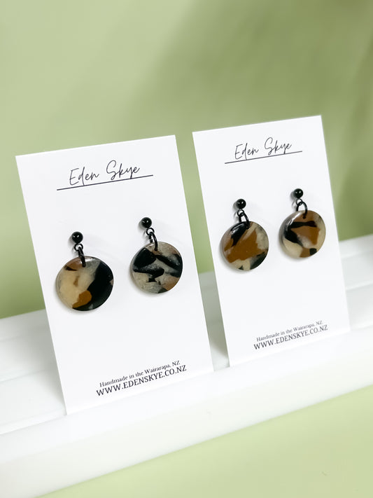 Midi Dangle Earrings - Tortoiseshell Look With Resin Coating - Black Hardware