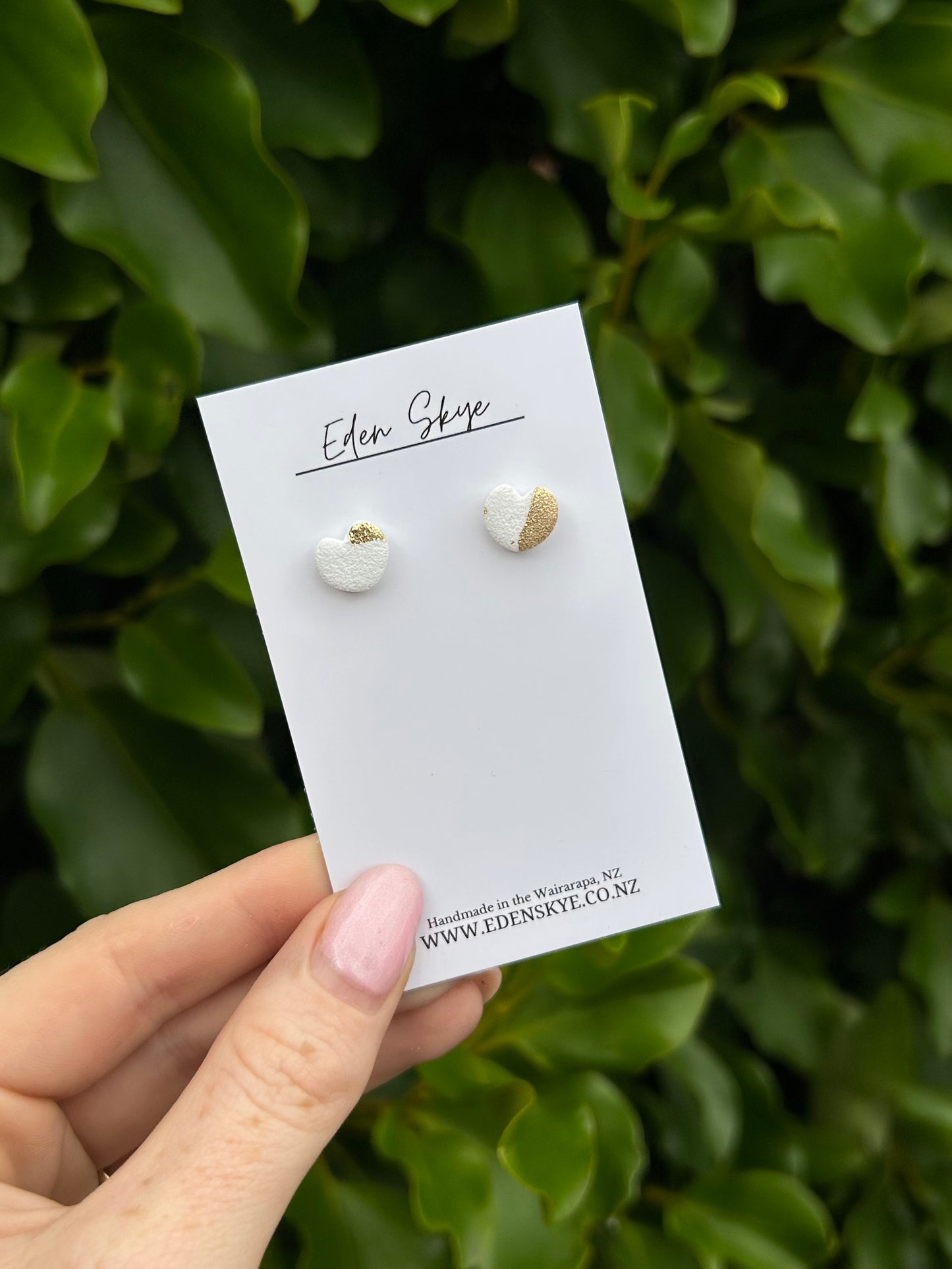 Heart Studs - White and Gold with texture