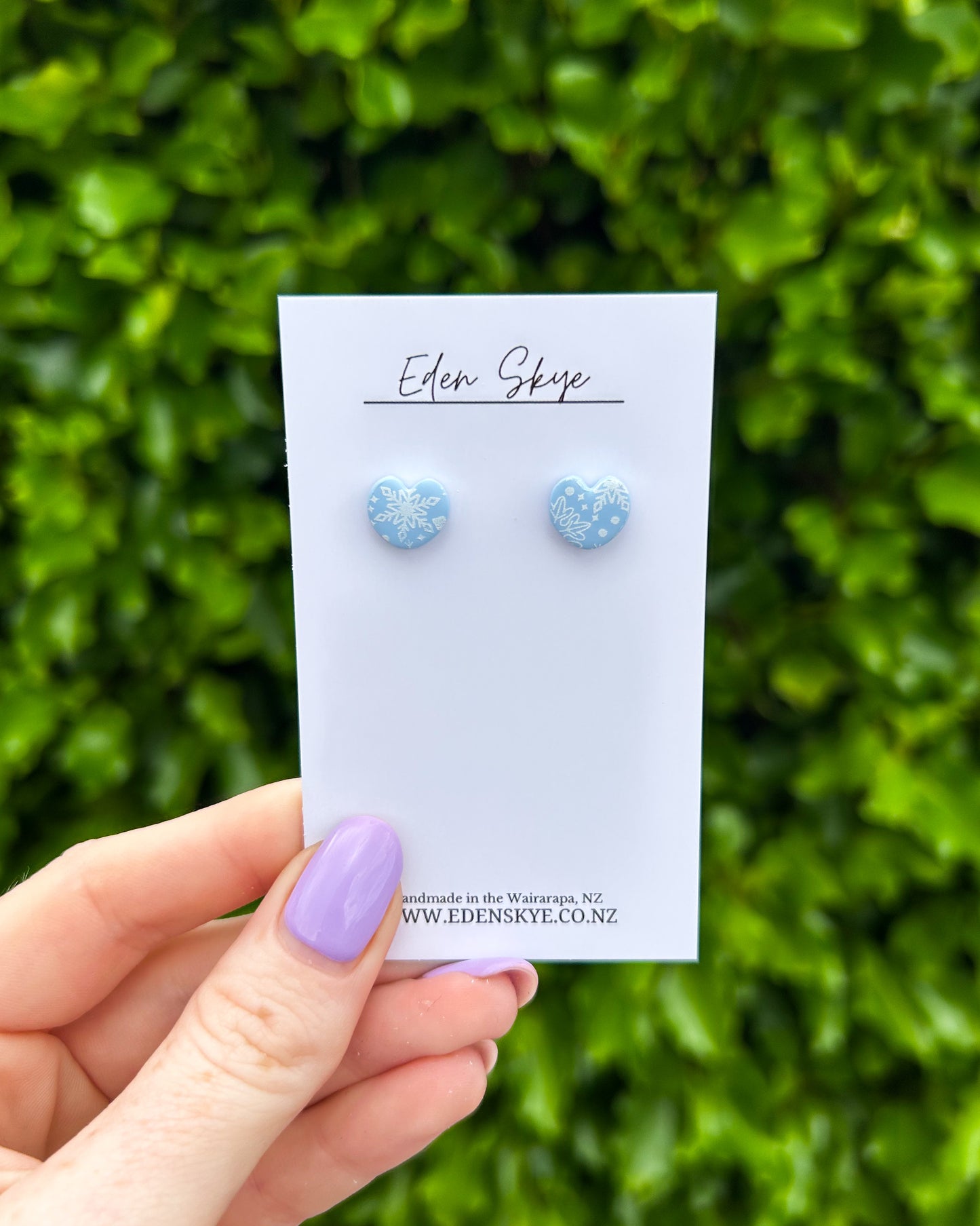 Heart Studs - Blue with White Paint
