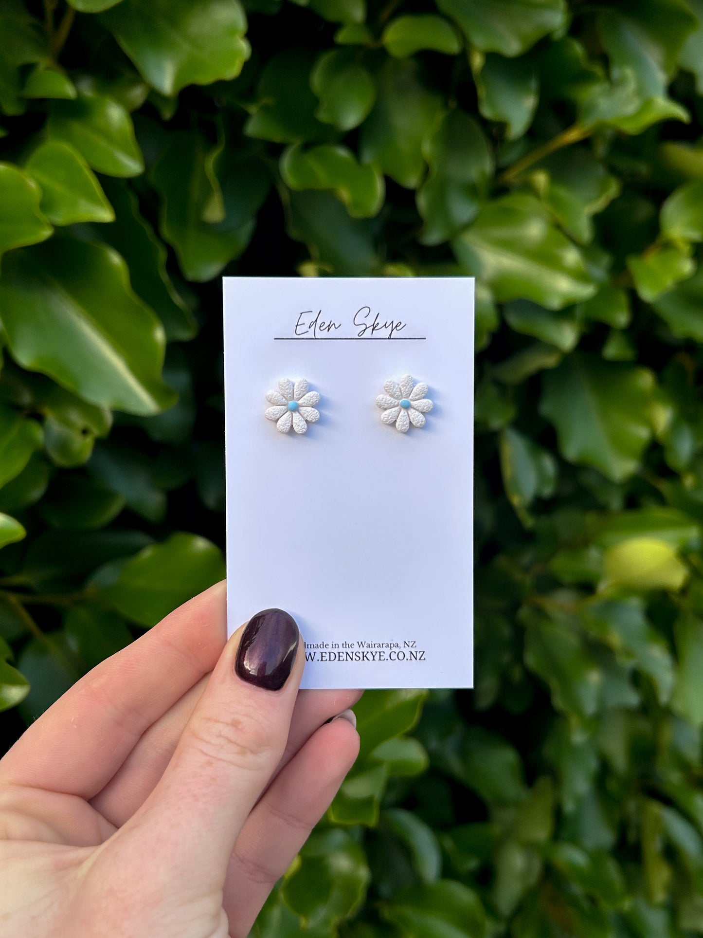Annabel Flower Studs - White Texture with Blue