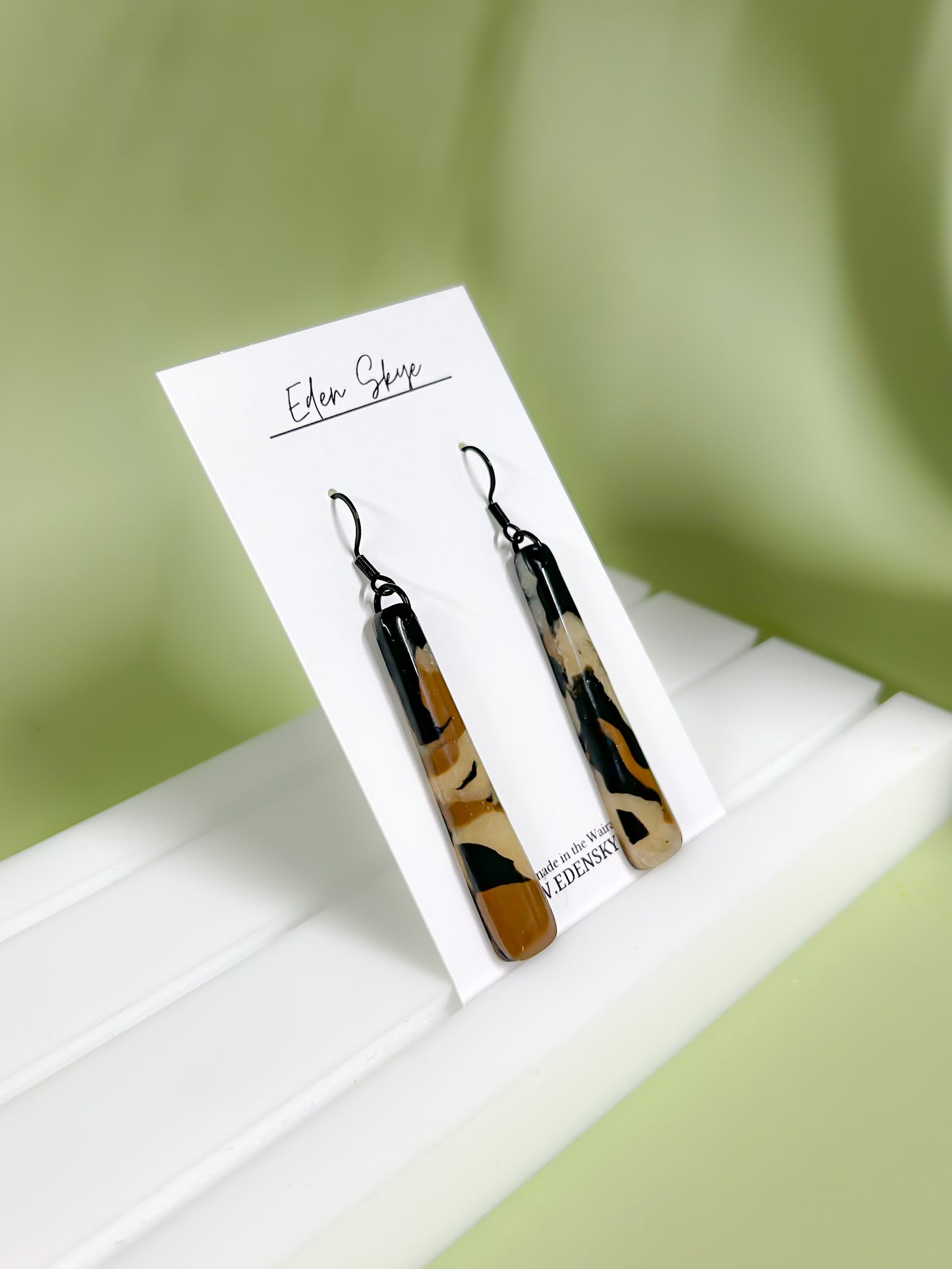 Geo Dangle Earrings - Tortoiseshell Look With Resin Coating