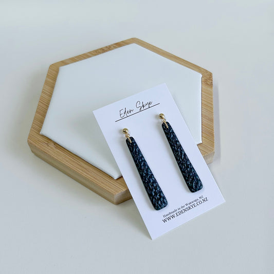 Geo Dangle Earrings - Black Leather Look