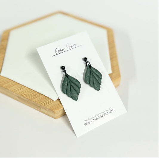 Leia Dangle Earrings - Deep Green Texture