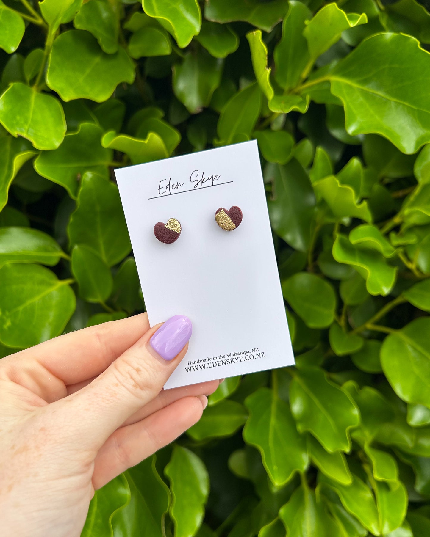 Heart Studs - Wine and Gold with texture