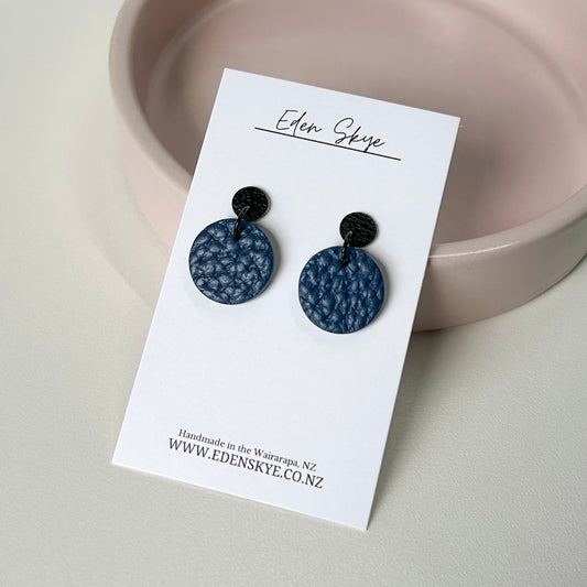 Navy Leather Look Midi Earrings