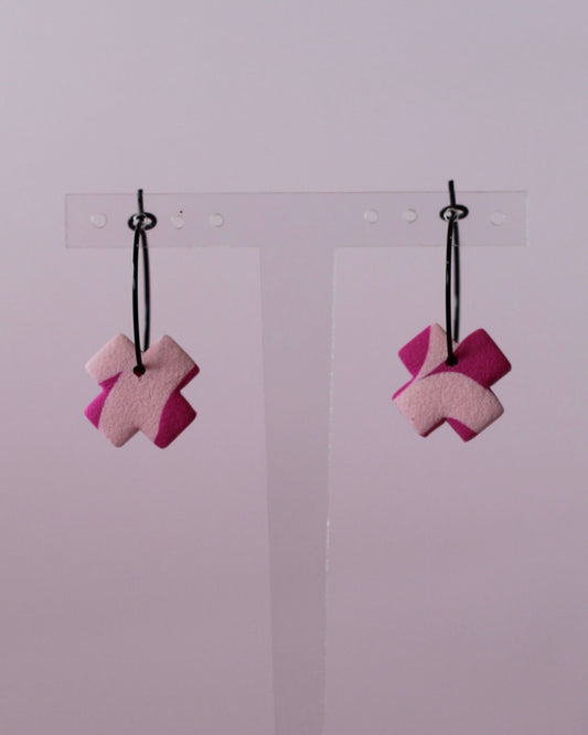 Cross Hoop Earrings - Multicoloured with Texture