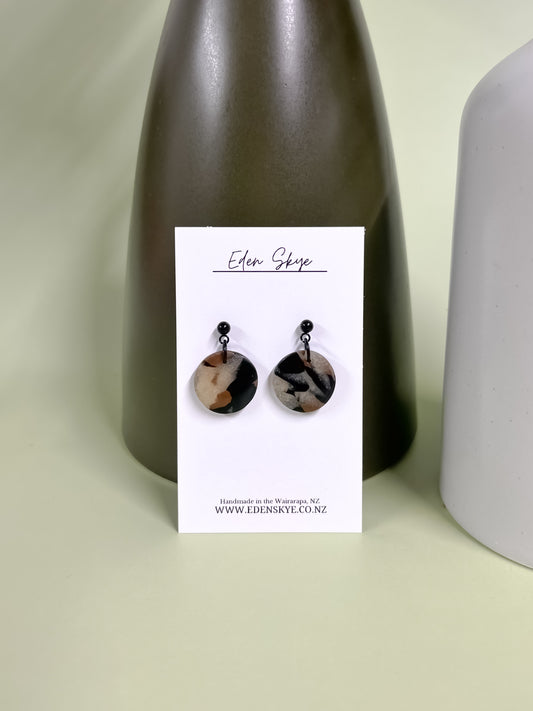 Midi Dangle Earrings - Tortoiseshell Look With Resin Coating - Black Hardware