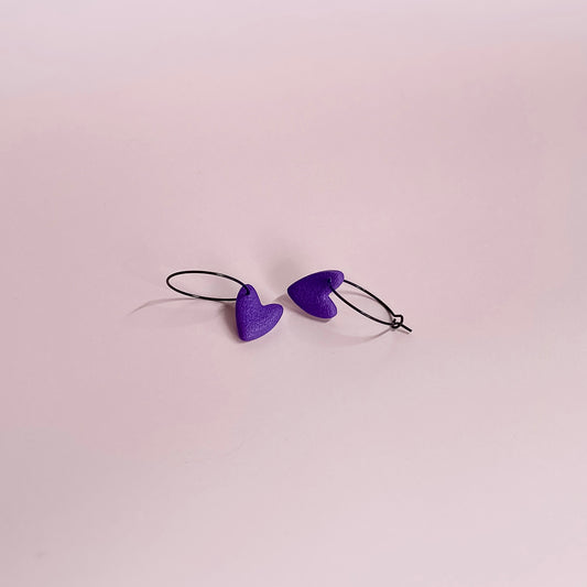 Purple Heart Hoop Earrings With Texture
