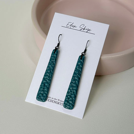 Geo Dangle Earrings - Green Leather Look