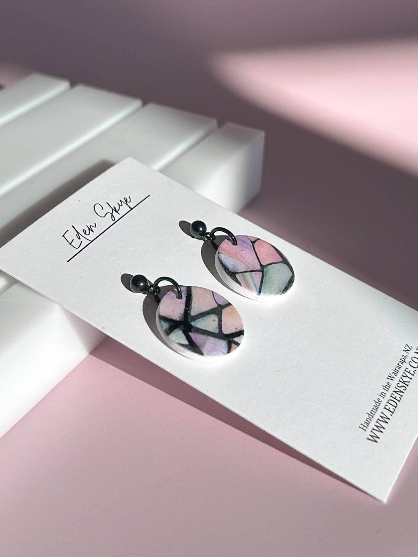 Midi Dangle Earrings - Stained Glass Look With Resin Coating
