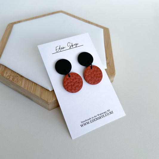 Cinnamon Leather Look Midi Earrings with Black Plain Texture Top