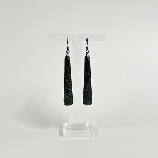 Geo Dangle Earrings - Black Glitter With Resin