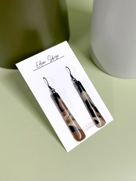 Geo Dangle Earrings - Tortoiseshell Look With Resin Coating
