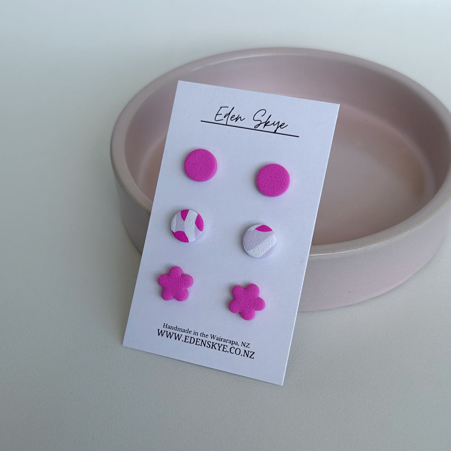 Stud Pack - Textured Pink, Multi Colour, Textured Pink Flower