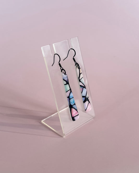 Geo Dangle Earrings - Stained Glass Look With Resin Coating