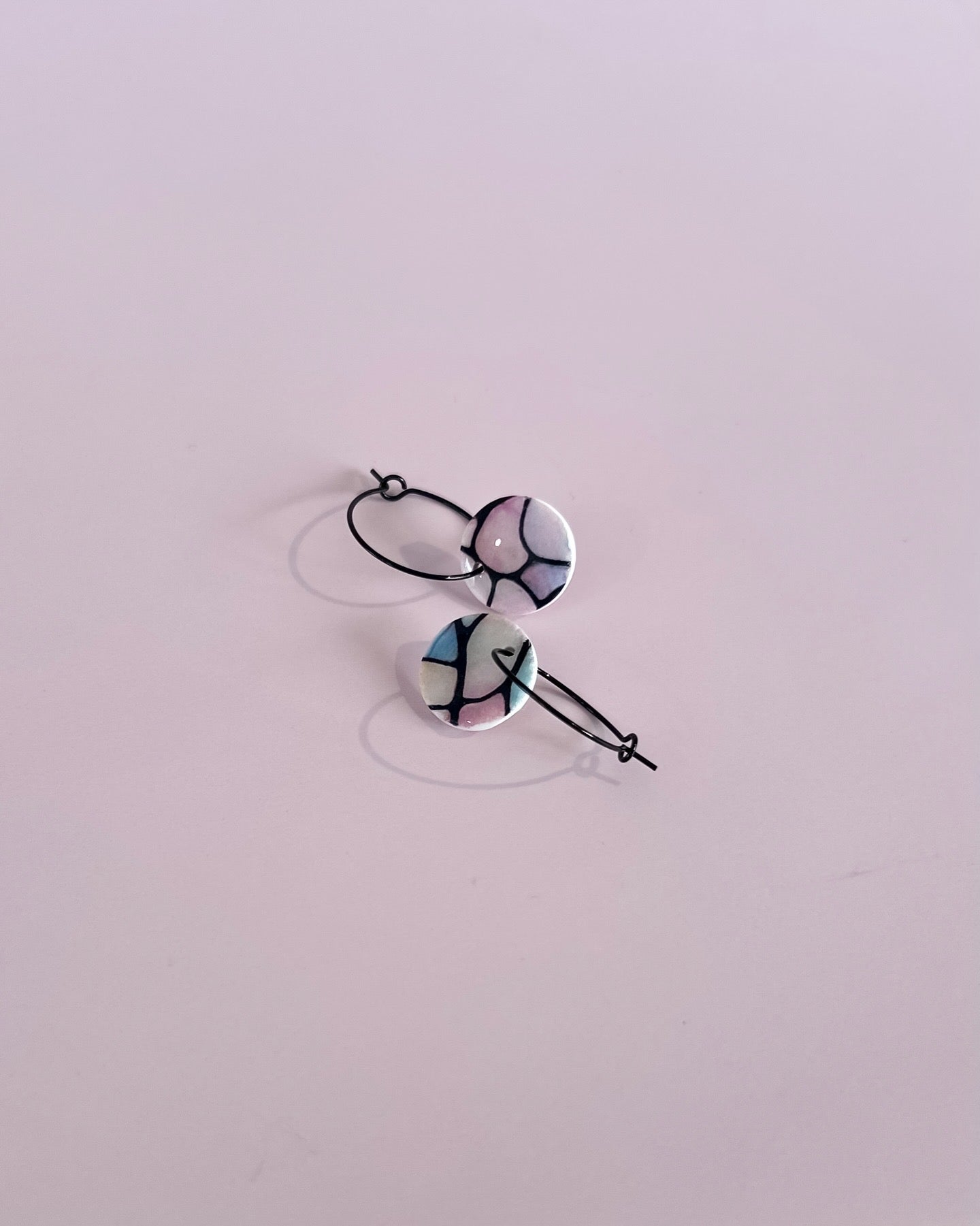 Mini Hoop Earrings - Stained Glass Look With Resin Coating