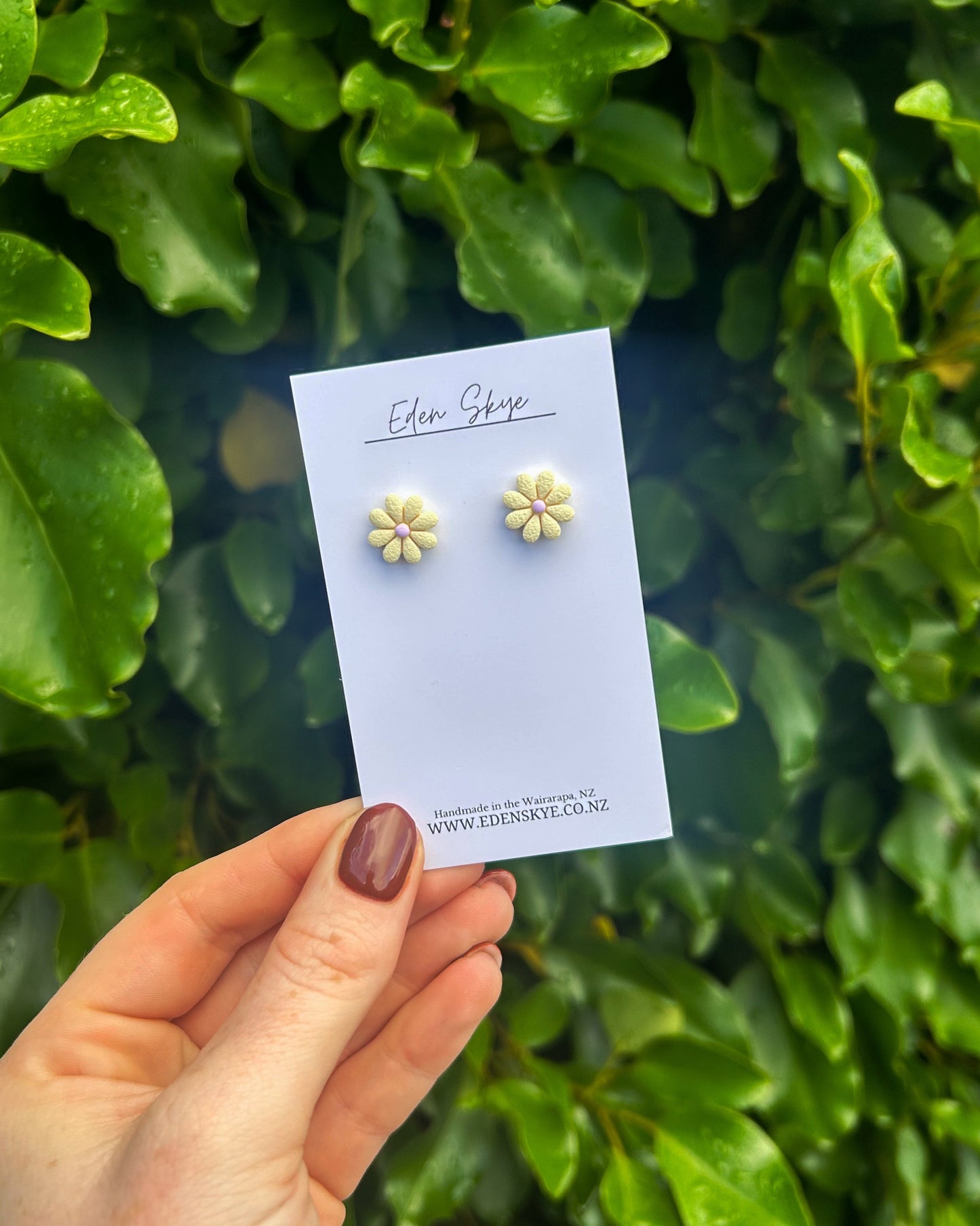 Annabel Flower Studs - Yellow Texture with Purple