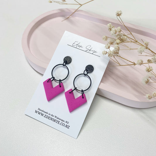 Point Drop Dangle Earrings- Hot Pink with Texture