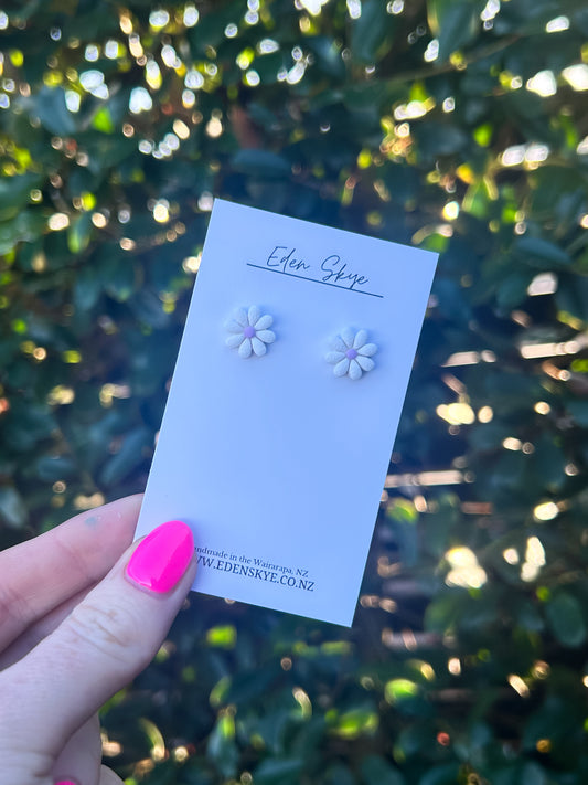 Annabel Flower Studs - White Texture with Purple