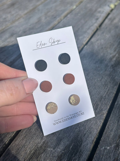 Stud Pack - Black / Cocoa / Nude + Gold Fleck