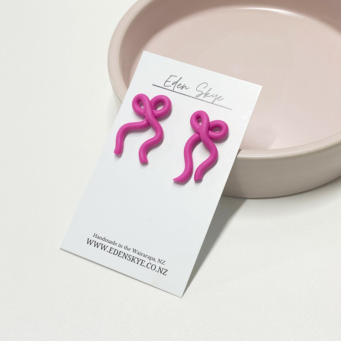 Ribbon Bow Studs - Pink