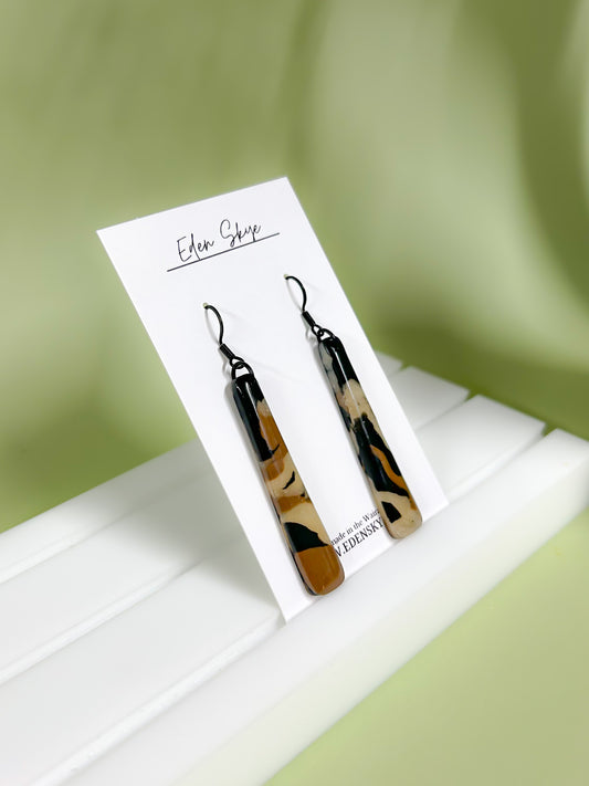 Geo Dangle Earrings - Tortoiseshell Look With Resin Coating