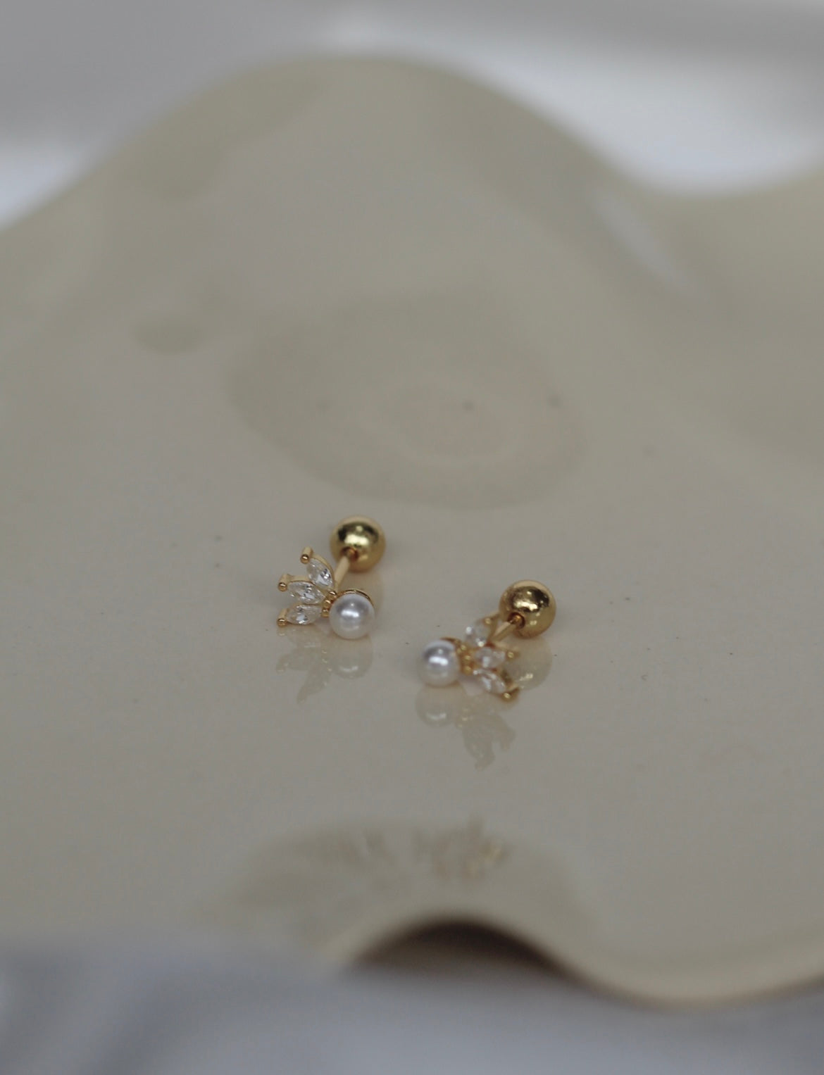 Brielle Pearl and CZ Studs - Gold