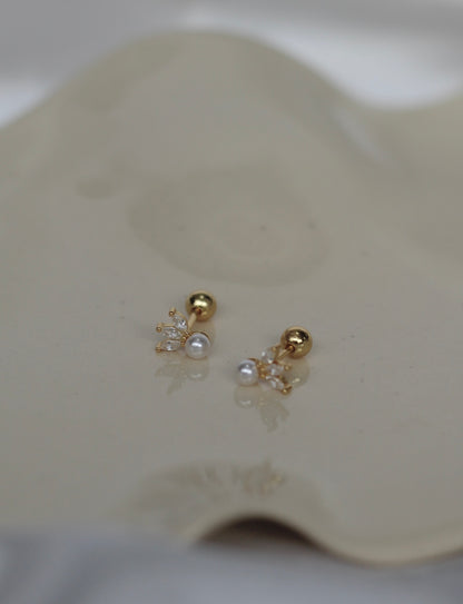 Brielle Pearl and CZ Studs - Gold