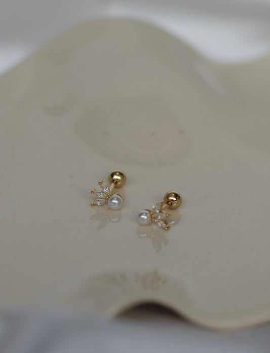 Brielle Pearl and CZ Studs - Gold