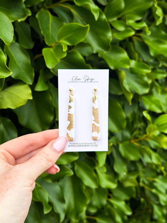 Geo Dangle Earrings - White and Gold with Texture