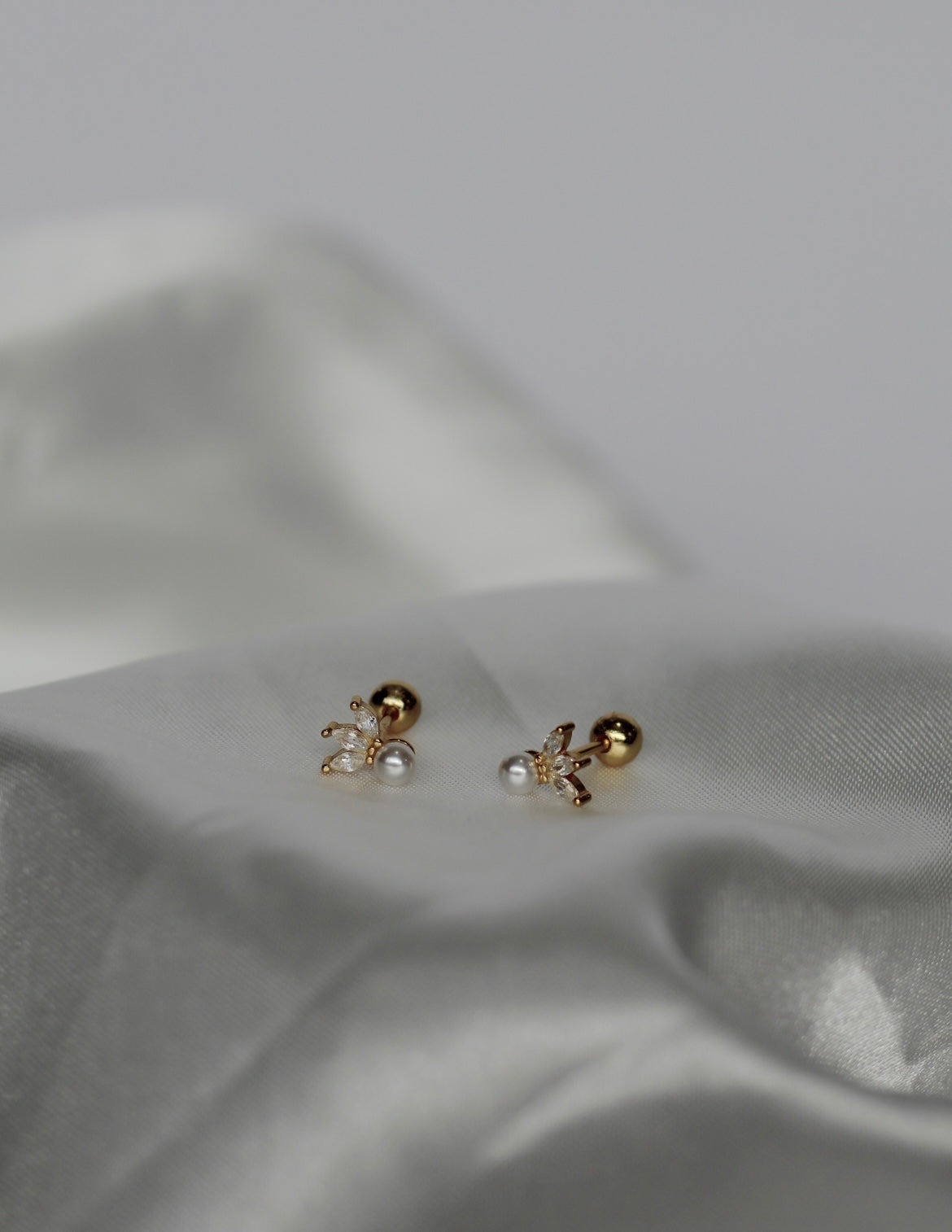 Brielle Pearl and CZ Studs - Gold