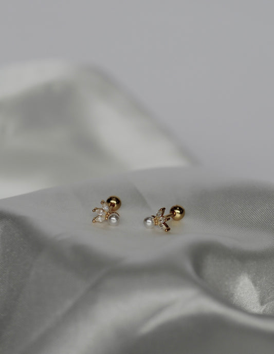 Brielle Pearl and CZ Studs - Gold
