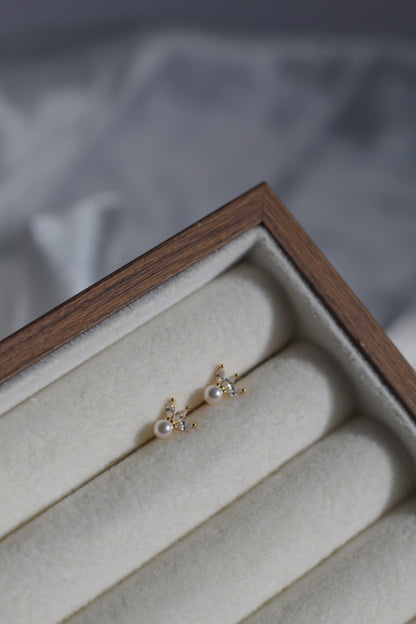 Brielle Pearl and CZ Studs - Gold