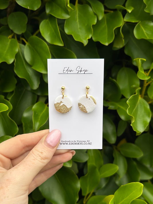 Midi Earrings - White and Gold with Texture