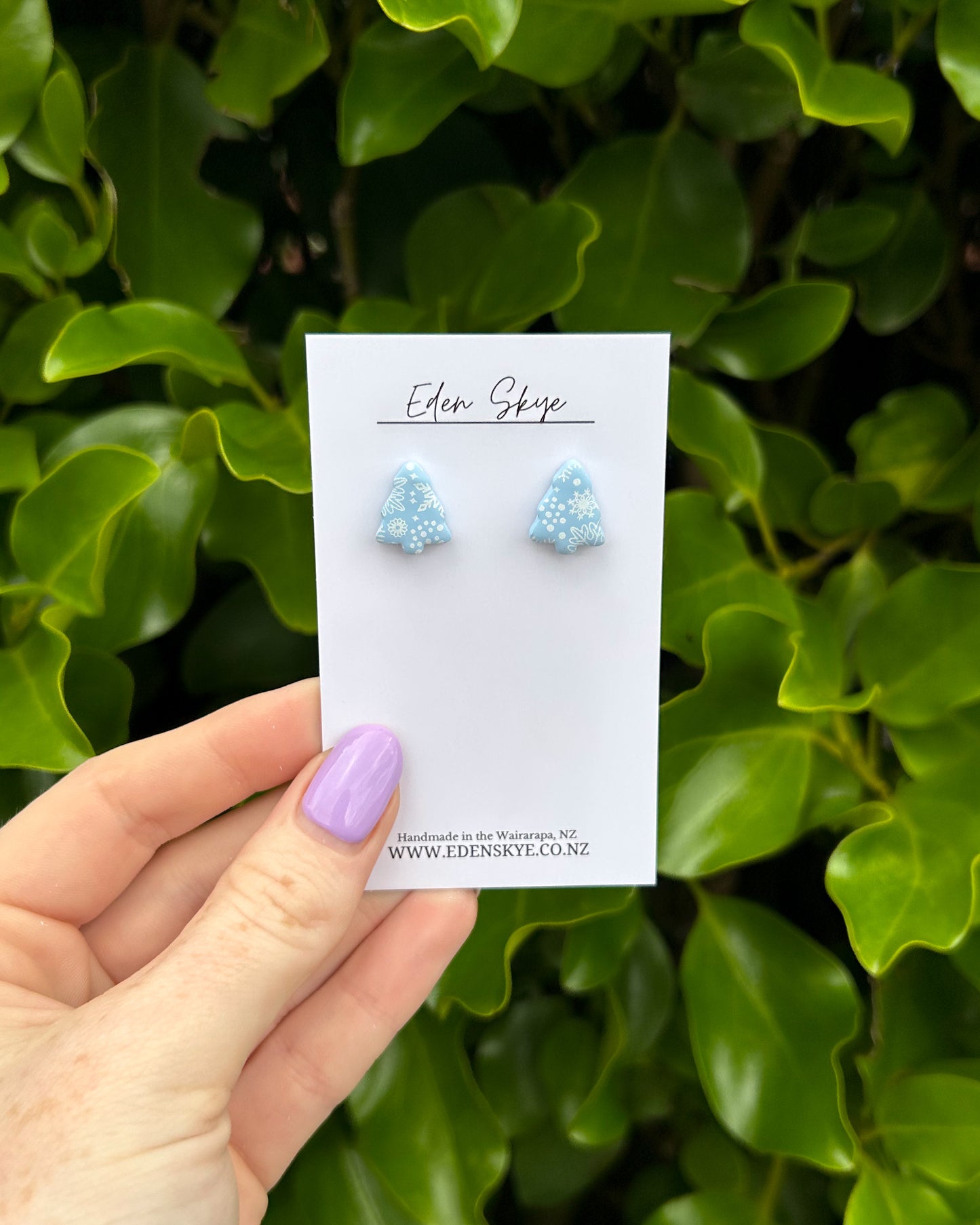 Christmas Tree Studs - Blue with White Paint