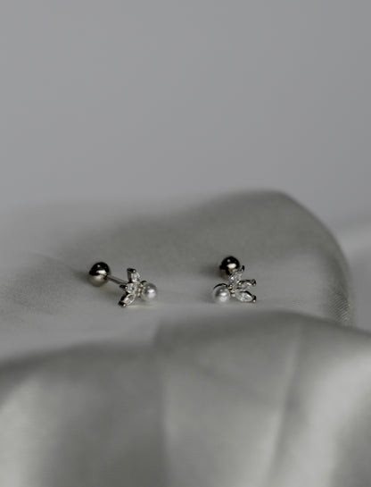 Brielle Pearl and CZ Studs - Silver