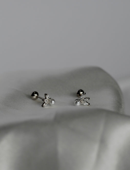 Brielle Pearl and CZ Studs - Silver