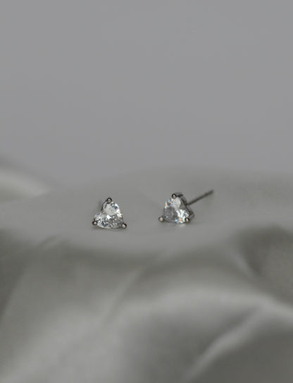 Sterling Silver CZ Heart Studs