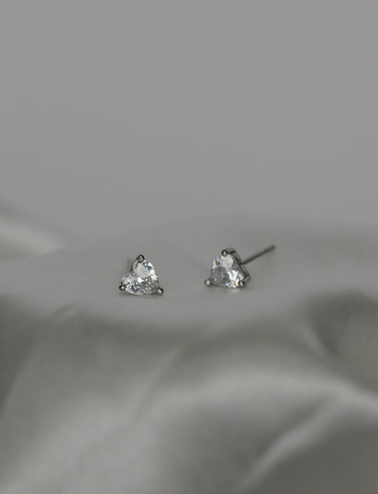 Sterling Silver CZ Heart Studs