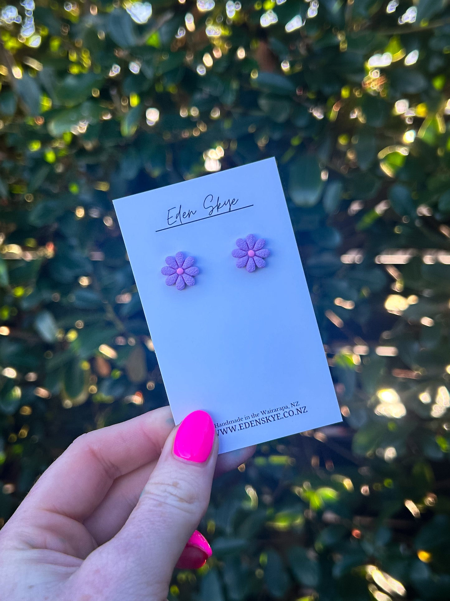 Annabel Flower Studs - Purple Texture with Pink
