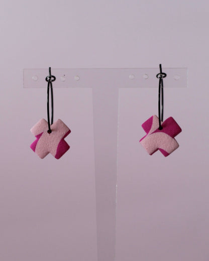 Cross Hoop Earrings - Multicoloured with Texture