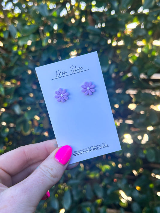 Annabel Flower Studs - Purple Texture with White