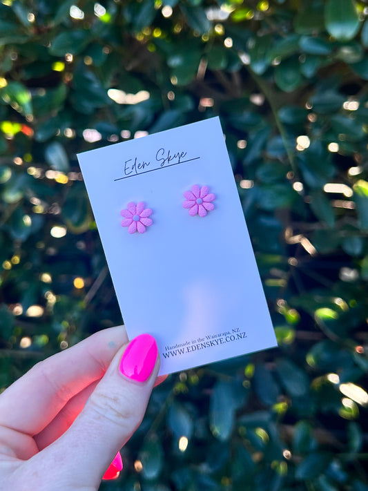 Annabel Flower Studs - Pink Texture with Purple