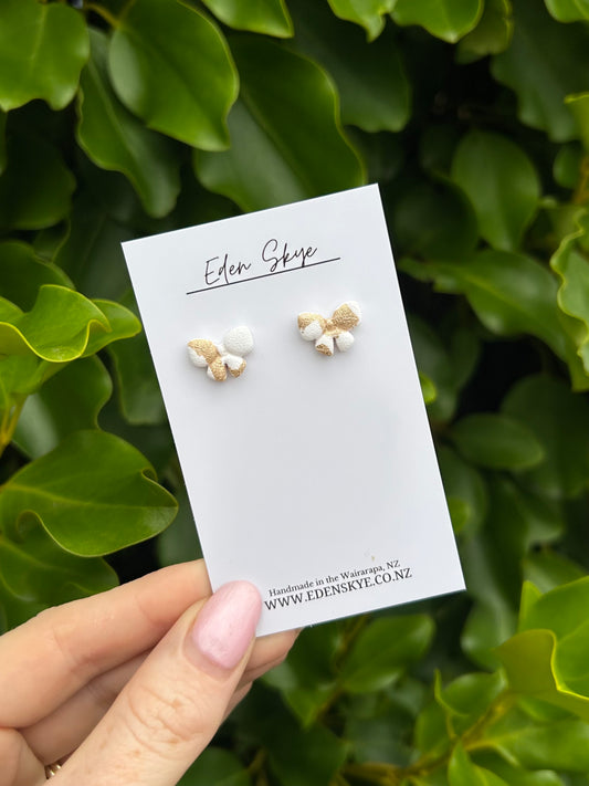 White and Gold Bow Studs