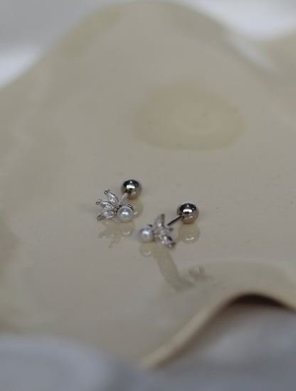 Brielle Pearl and CZ Studs - Silver