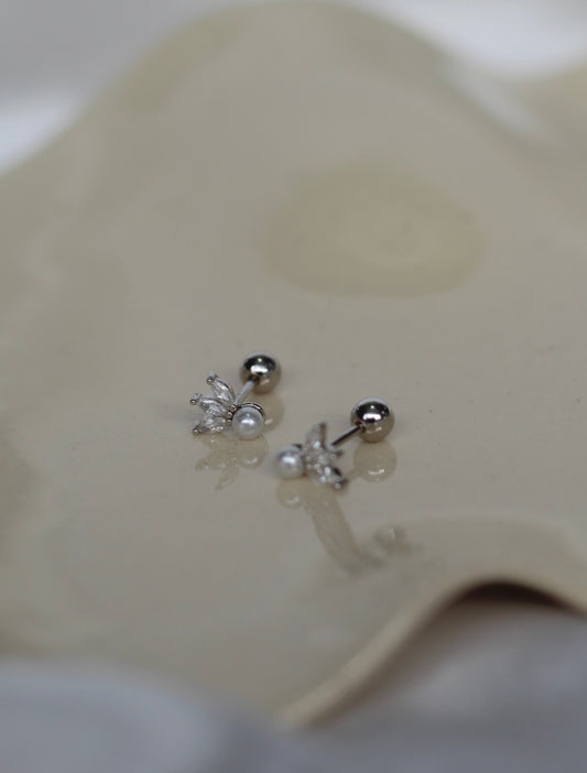 Brielle Pearl and CZ Studs - Silver