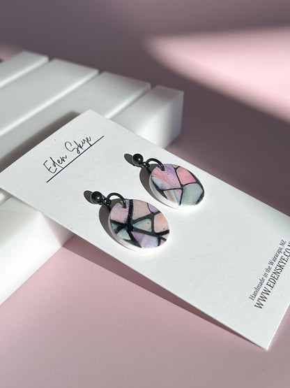 Midi Dangle Earrings - Stained Glass Look With Resin Coating