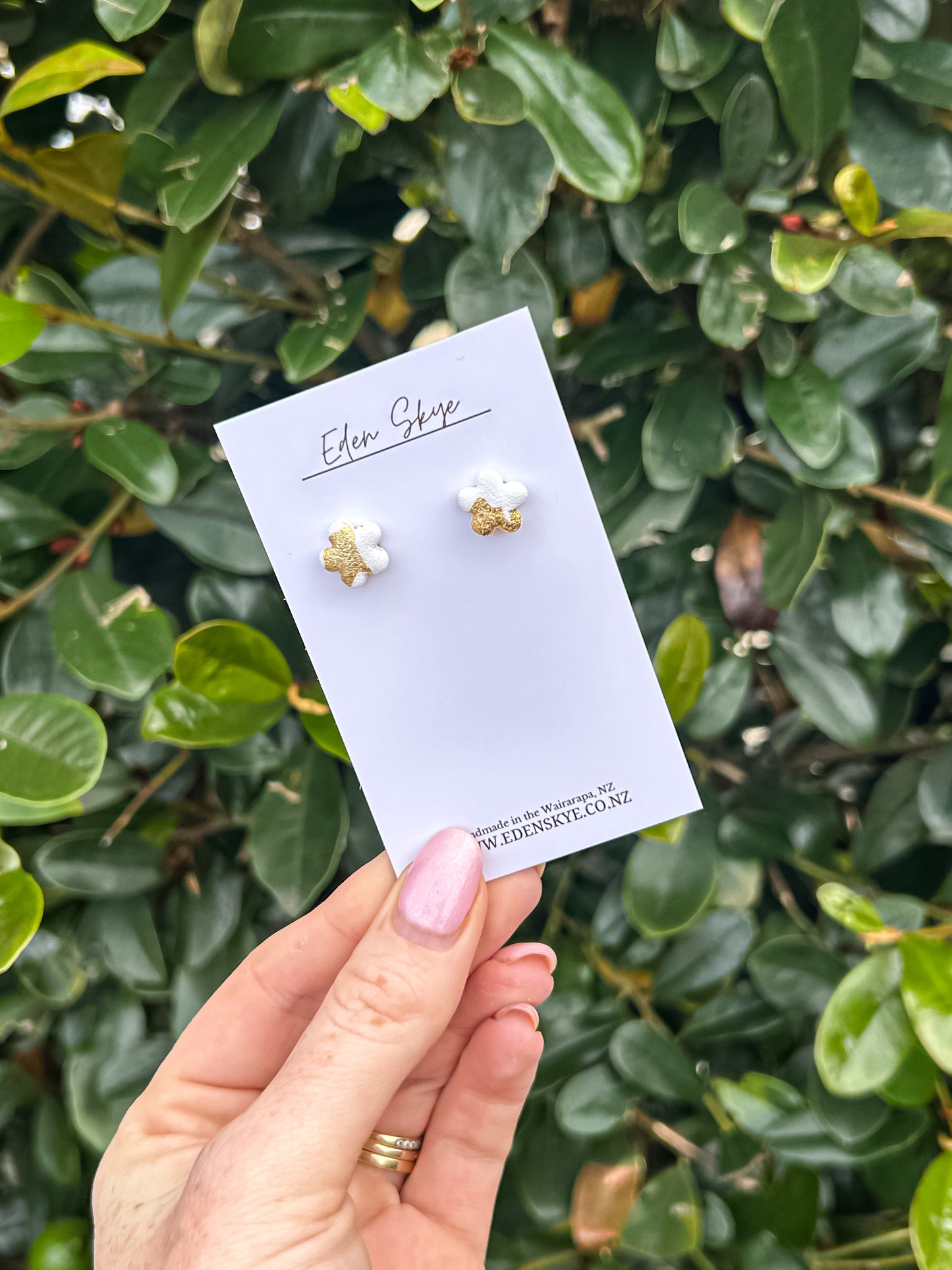 Flower Studs - White and Gold with texture